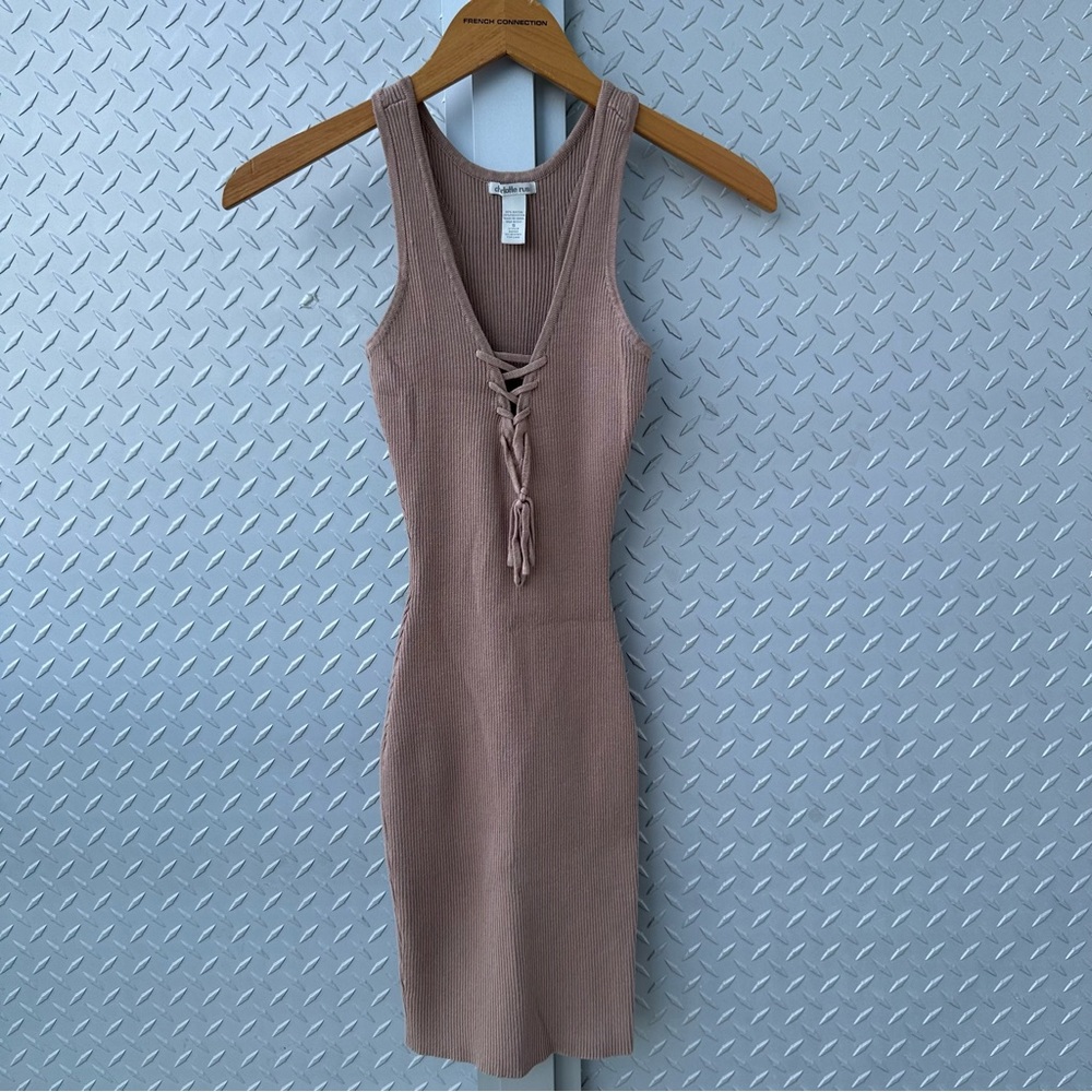 Nude ribbed tie up dress
